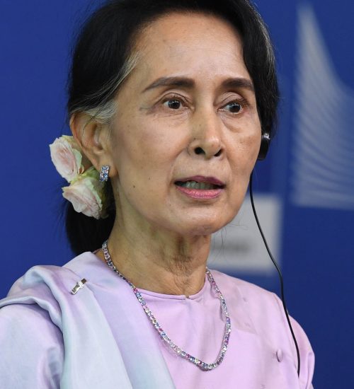 Daw Aung San Suu Kyi, on the left, and Federica Mogherini